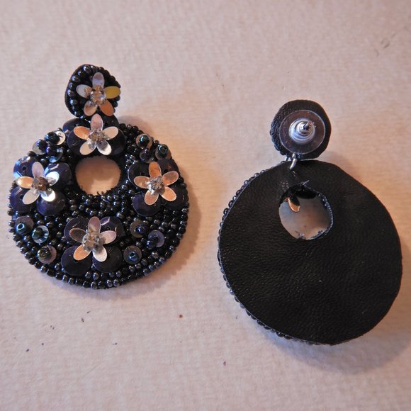 Beaded Black / Midnight Blue  Earrings - Picture 2 of 6